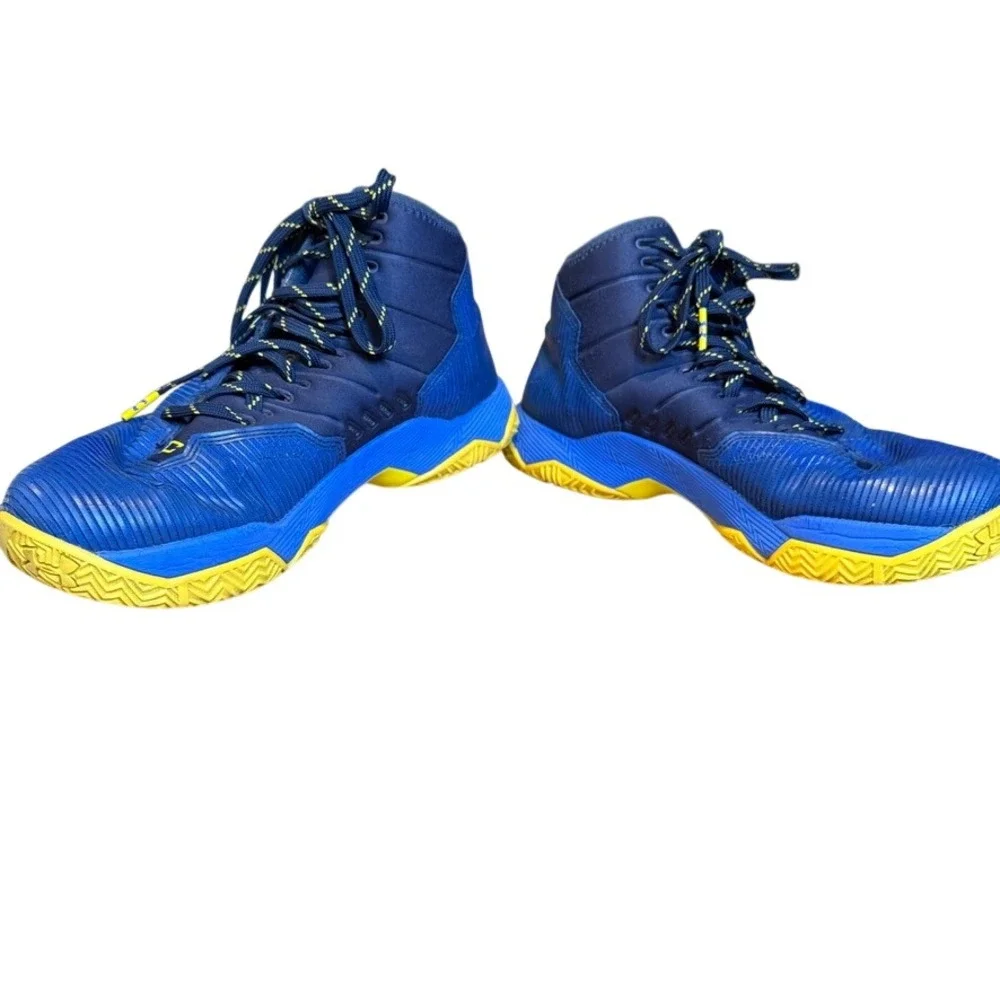 Under Armour Kids Curry 6.5Y Basketball Shoes Blue Yellow Sneakers SC30 High Top
